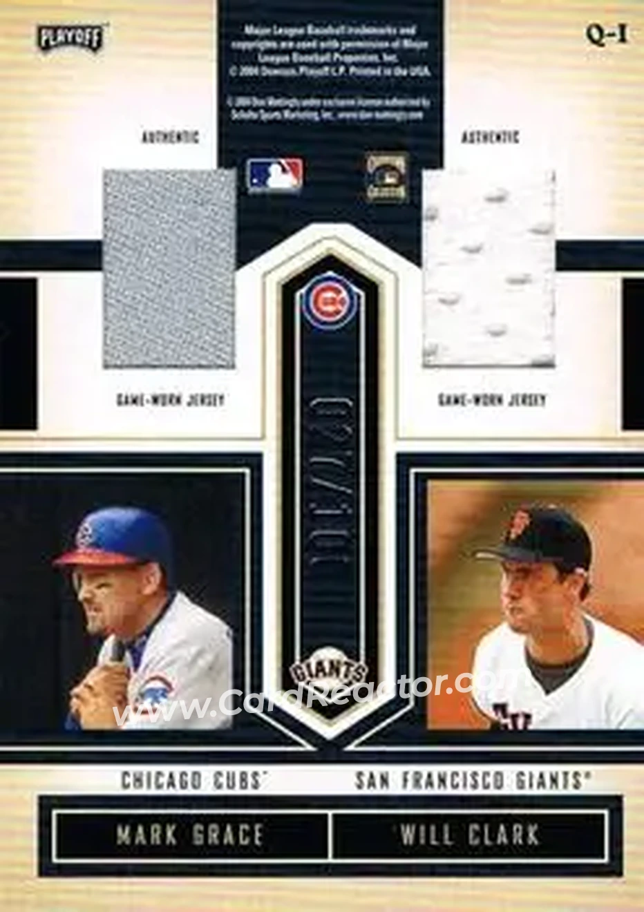 2004 Playoff Honors - Quad Material #Q-1 - Don Mattingly - Mark Grace - Will Clark - Keith Hernandez - Back 2004 Playoff Honors - Quad Material #Q-1 - Don Mattingly - Mark Grace - Will Clark - Keith Hernandez - Back