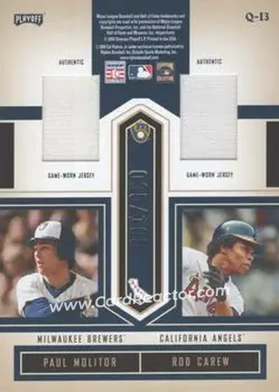2004 Playoff Honors - Quad Material #Q-13 - Cal Ripken - George Brett - Paul Molitor - Rod Carew - Back