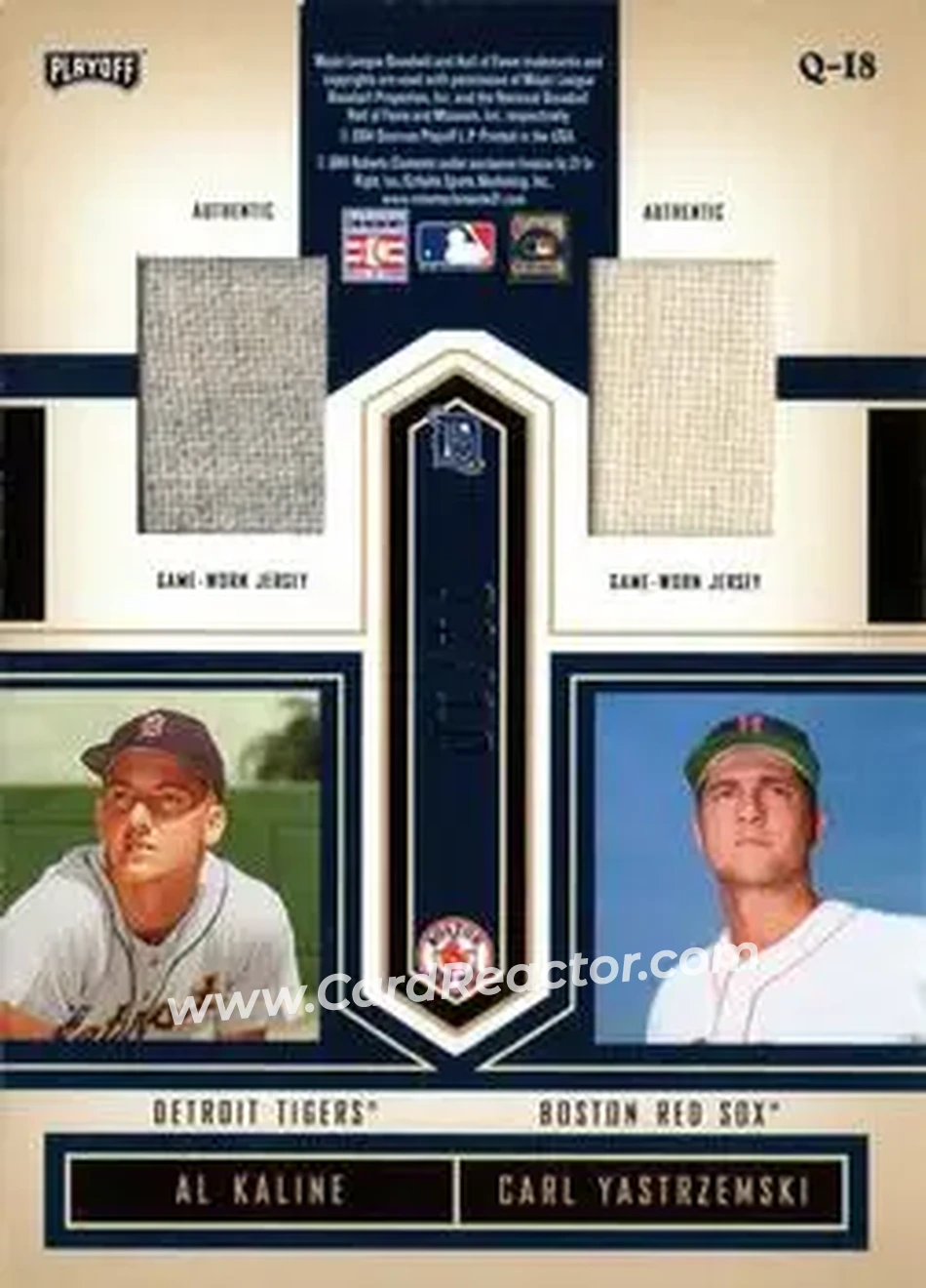 2004 Playoff Honors - Quad Material #Q-18 - Stan Musial - Roberto Clemente - Al Kaline - Carl Yastrzemski - Back
