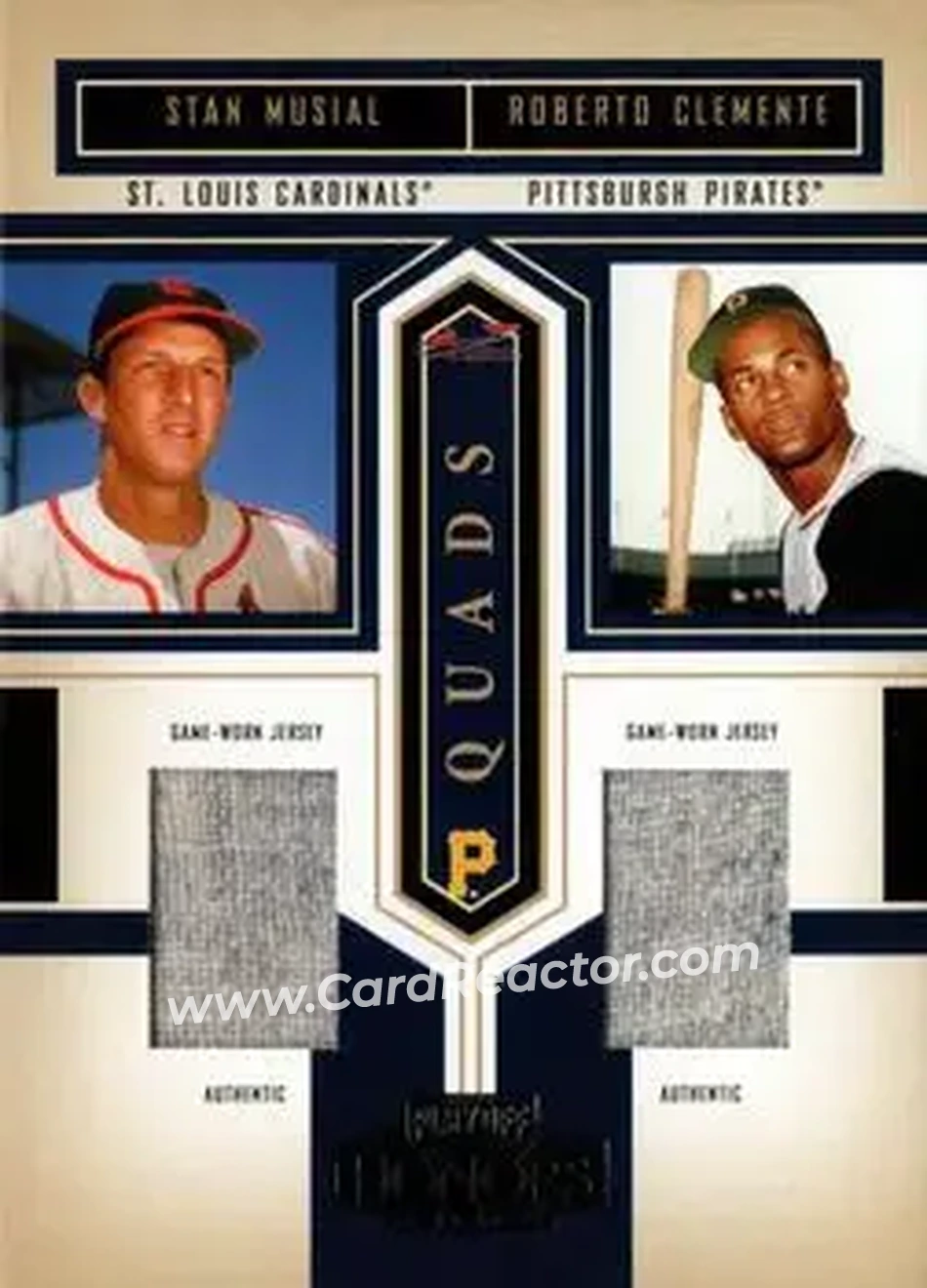 2004 Playoff Honors - Quad Material #Q-18 - Stan Musial - Roberto Clemente - Al Kaline - Carl Yastrzemski - Front