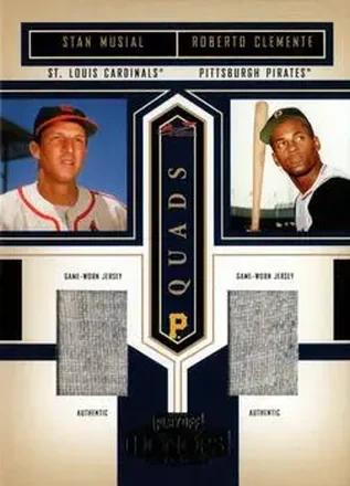 2004 Playoff Honors - Quad Material #Q-18 - Stan Musial - Roberto Clemente - Al Kaline - Carl Yastrzemski