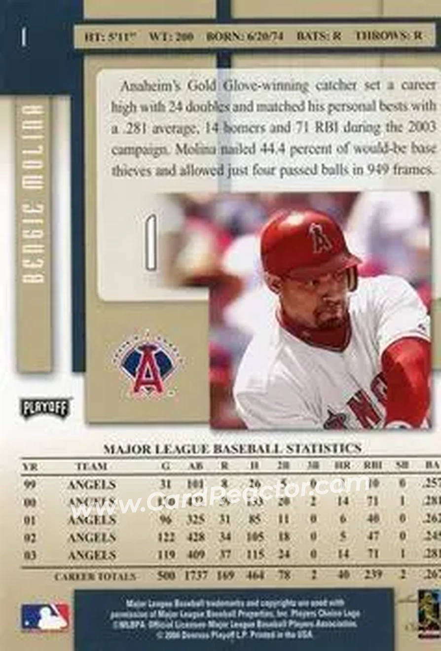 2004 Playoff Prestige #1 - Bengie Molina - Anaheim Angels - Back