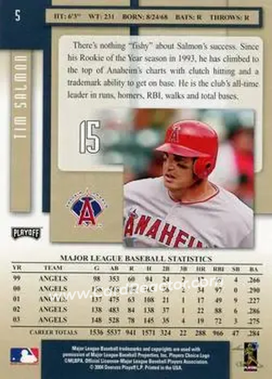 2004 Playoff Prestige #5 - Tim Salmon - Anaheim Angels - Back
