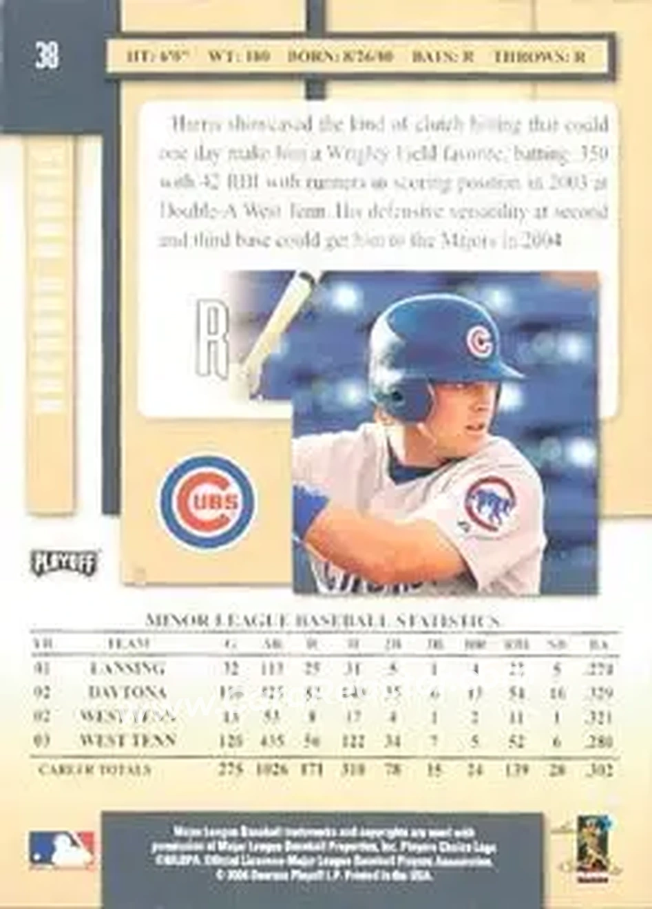 2004 Playoff Prestige #38 - Brendan Harris - Chicago Cubs - Back 2004 Playoff Prestige #38 - Brendan Harris - Chicago Cubs - Back