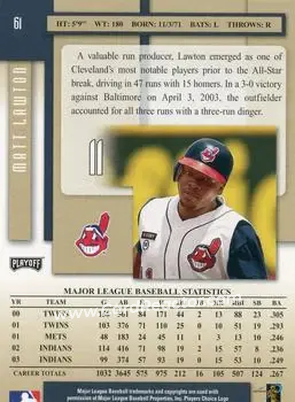 2004 Playoff Prestige #61 - Matt Lawton - Cleveland Indians - Back 2004 Playoff Prestige #61 - Matt Lawton - Cleveland Indians - Back
