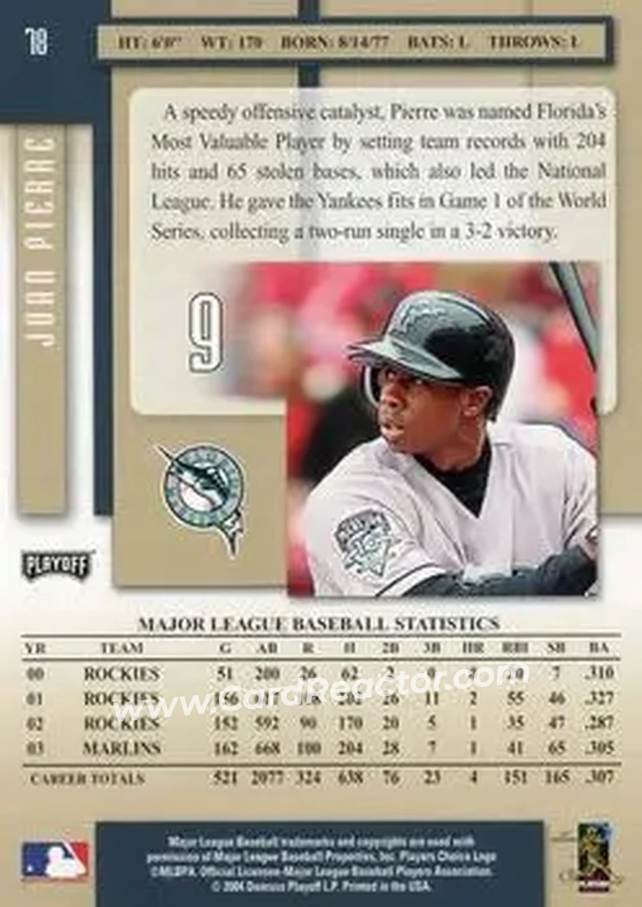 2004 Playoff Prestige #78 - Juan Pierre - Florida Marlins - Back 2004 Playoff Prestige #78 - Juan Pierre - Florida Marlins - Back
