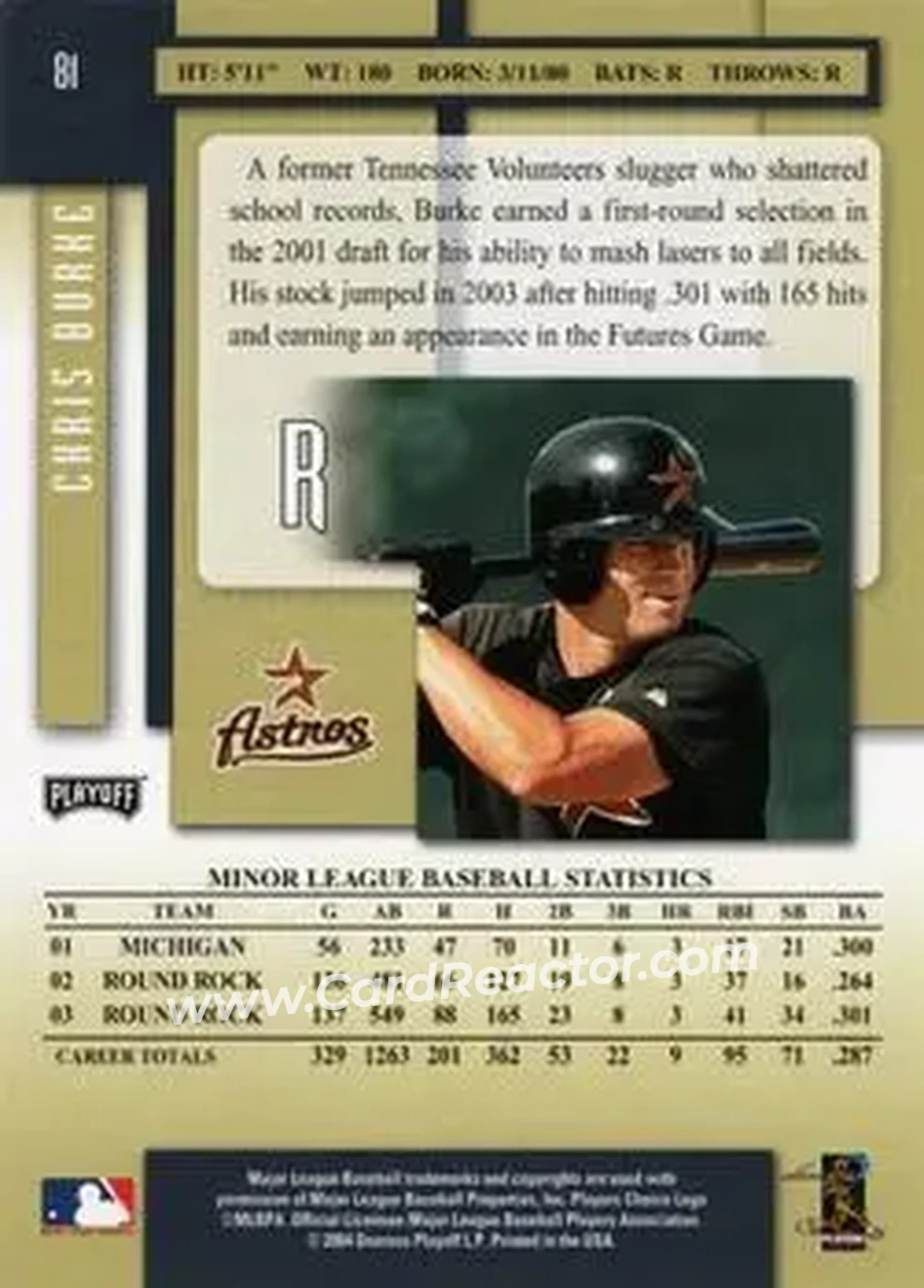 2004 Playoff Prestige #81 - Chris Burke - Houston Astros - Back