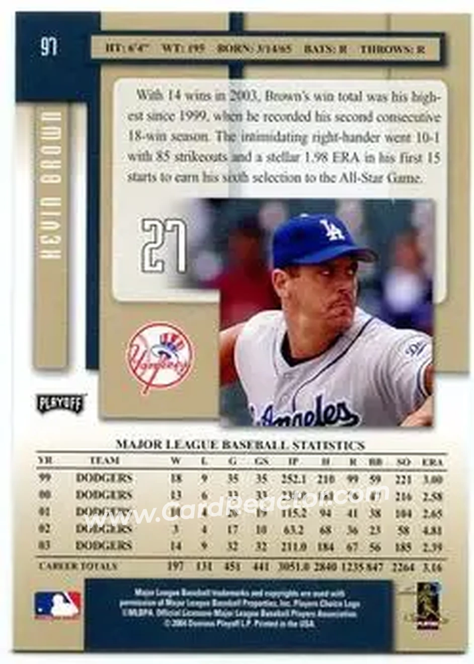 2004 Playoff Prestige #97 - Kevin Brown - New York Yankees - Back