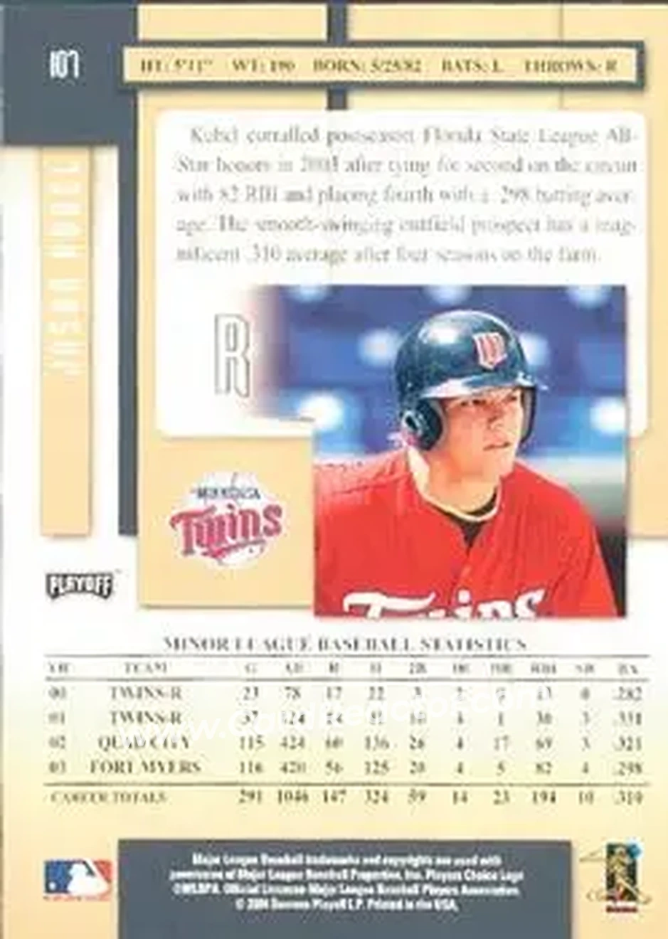 2004 Playoff Prestige #107 - Jason Kubel - Minnesota Twins - Back