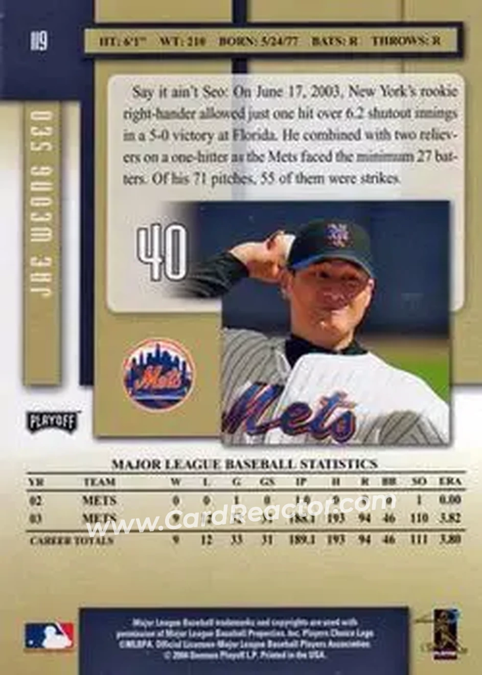 2004 Playoff Prestige #119 - Jae Seo - New York Mets - Back