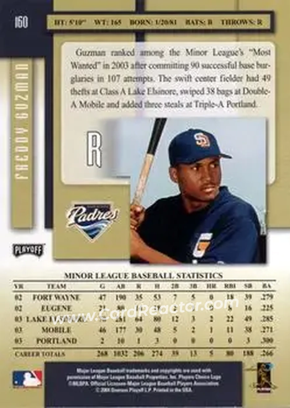 2004 Playoff Prestige #160 - Freddy Guzman - San Diego Padres - Back