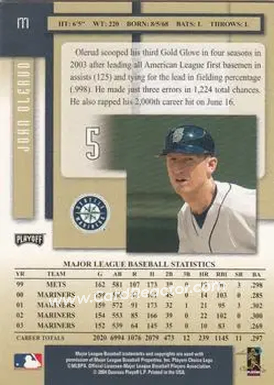 2004 Playoff Prestige #177 - John Olerud - Seattle Mariners - Back