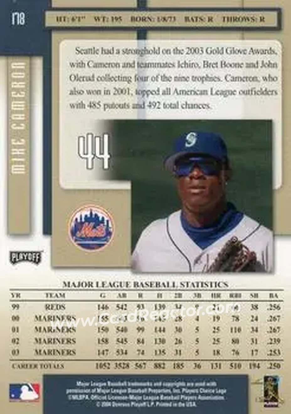 2004 Playoff Prestige #178 - Mike Cameron - New York Mets - Back