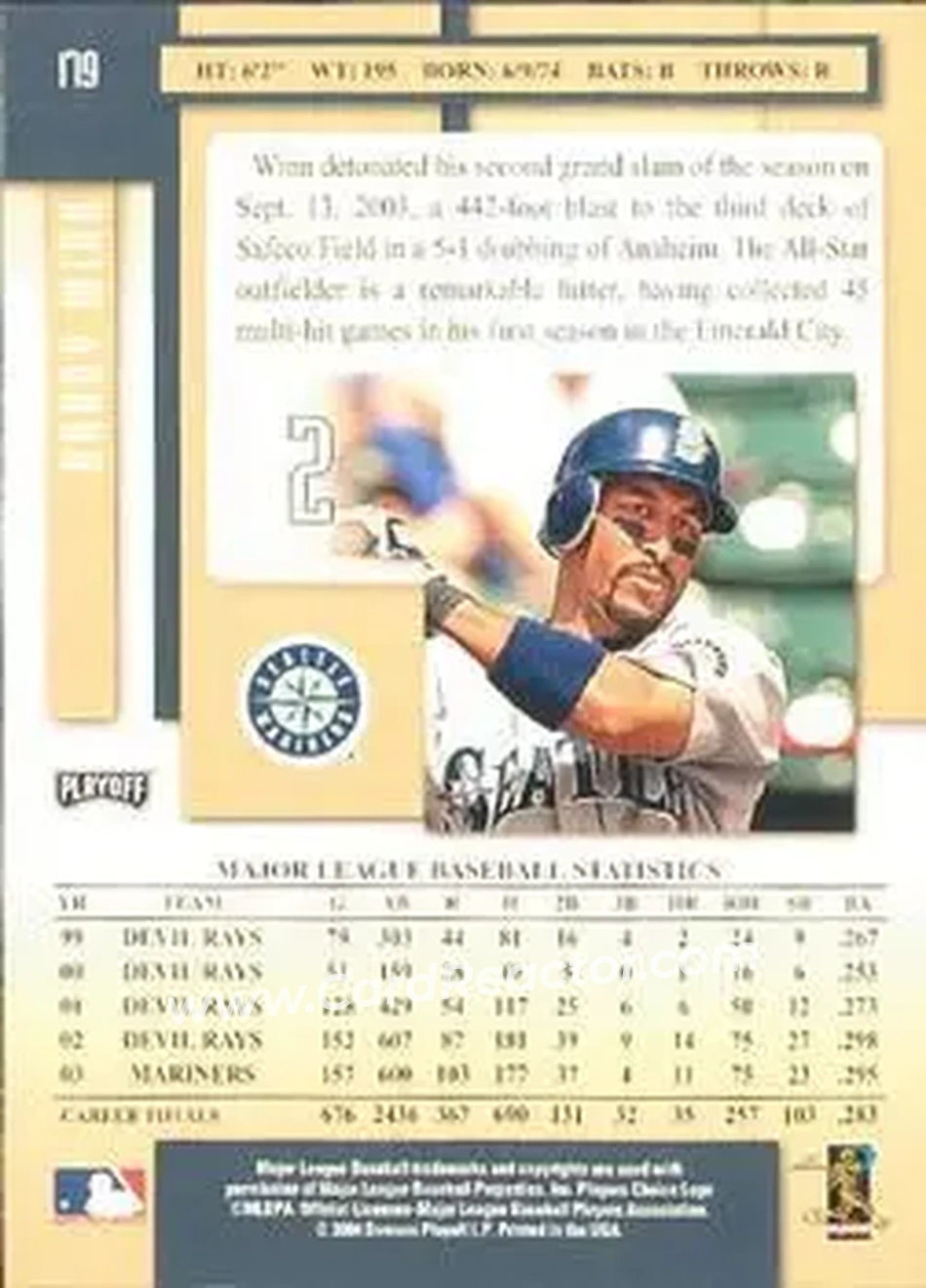 2004 Playoff Prestige #179 - Randy Winn - Seattle Mariners - Back 2004 Playoff Prestige #179 - Randy Winn - Seattle Mariners - Back