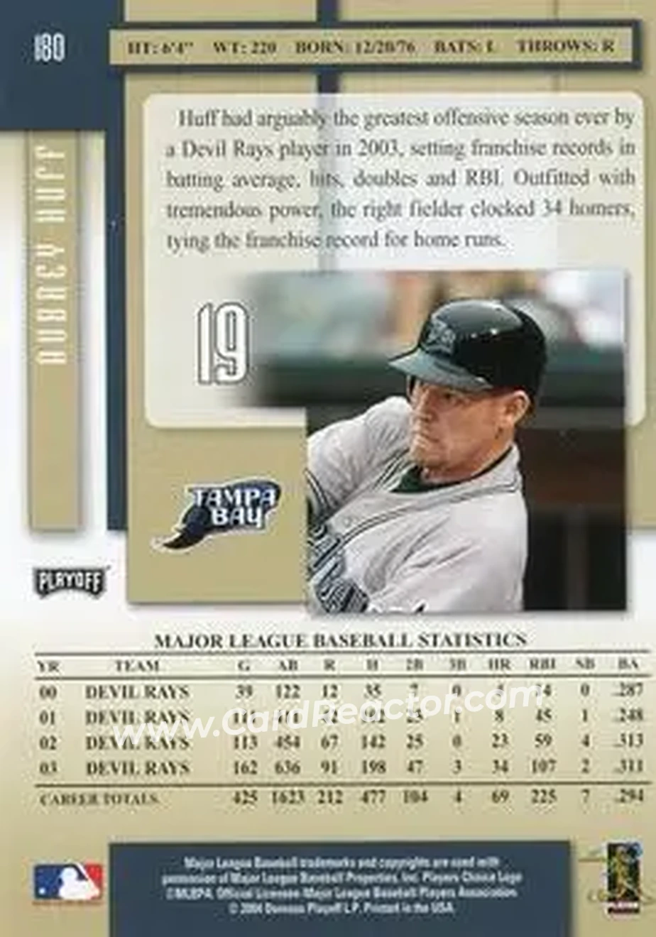 2004 Playoff Prestige #180 - Aubrey Huff - Tampa Bay Devil Rays - Back 2004 Playoff Prestige #180 - Aubrey Huff - Tampa Bay Devil Rays - Back