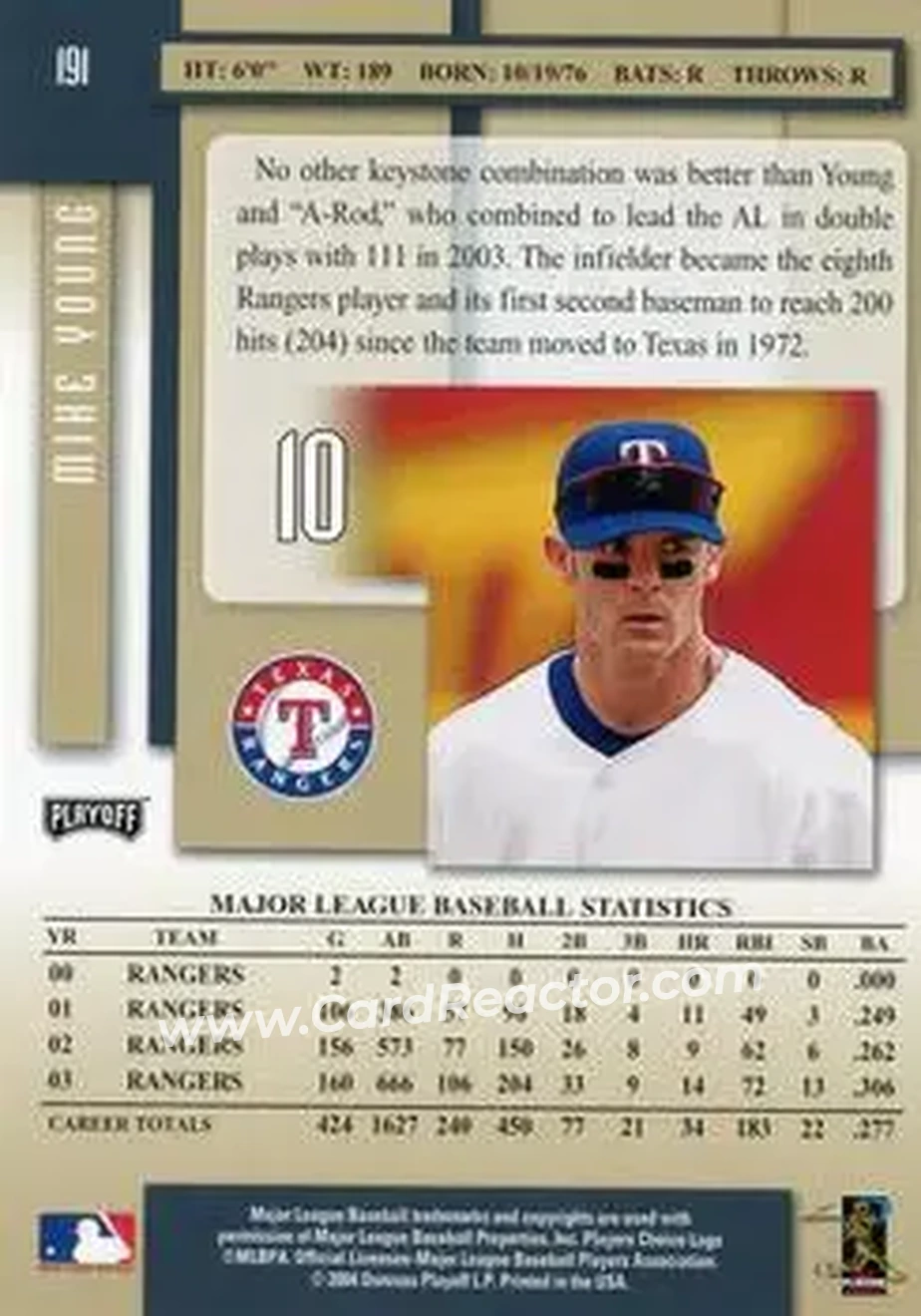 2004 Playoff Prestige #191 - Michael Young - Texas Rangers - Back
