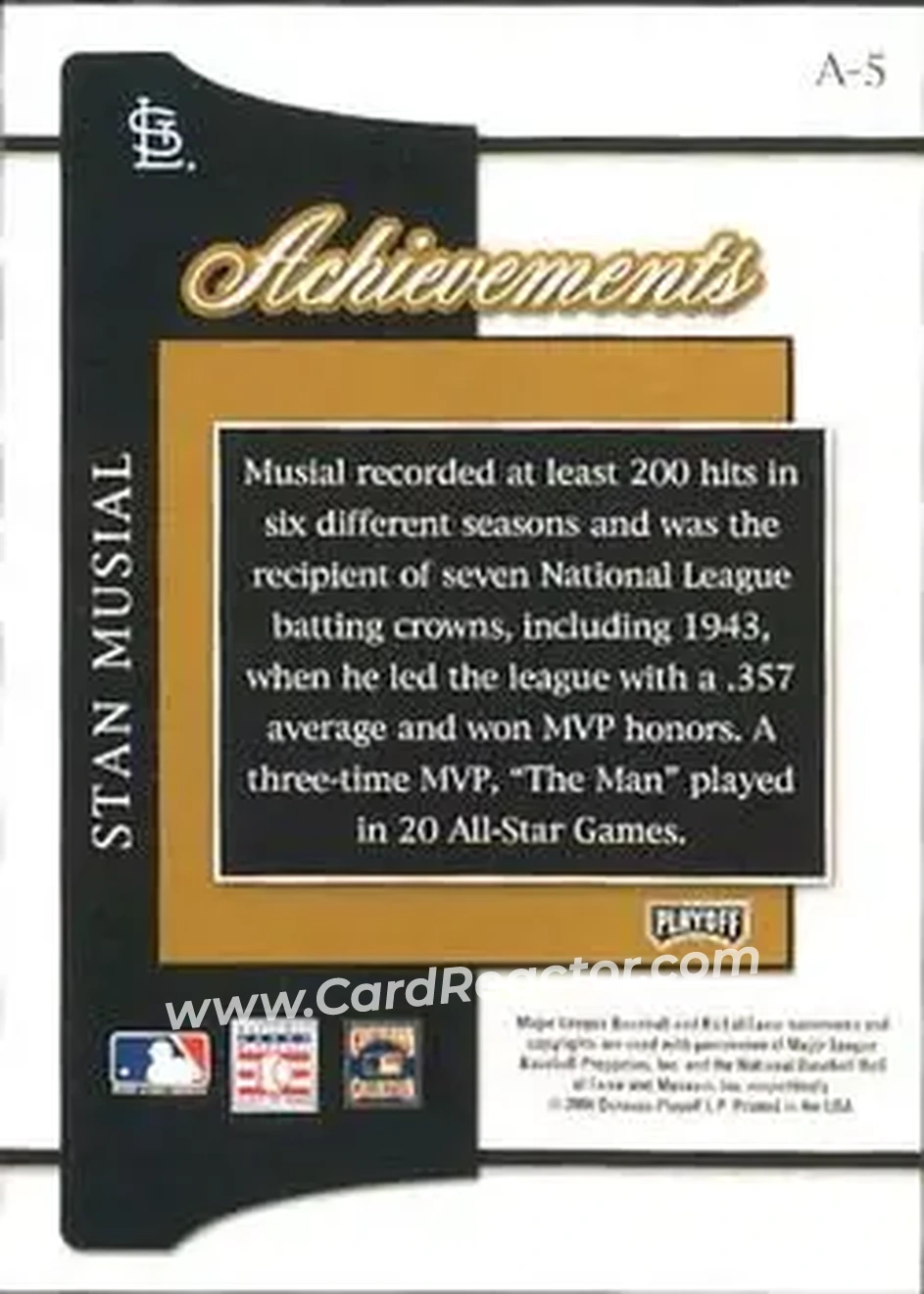 2004 Playoff Prestige - Achievements #A-5 - Stan Musial - St. Louis Cardinals - Back