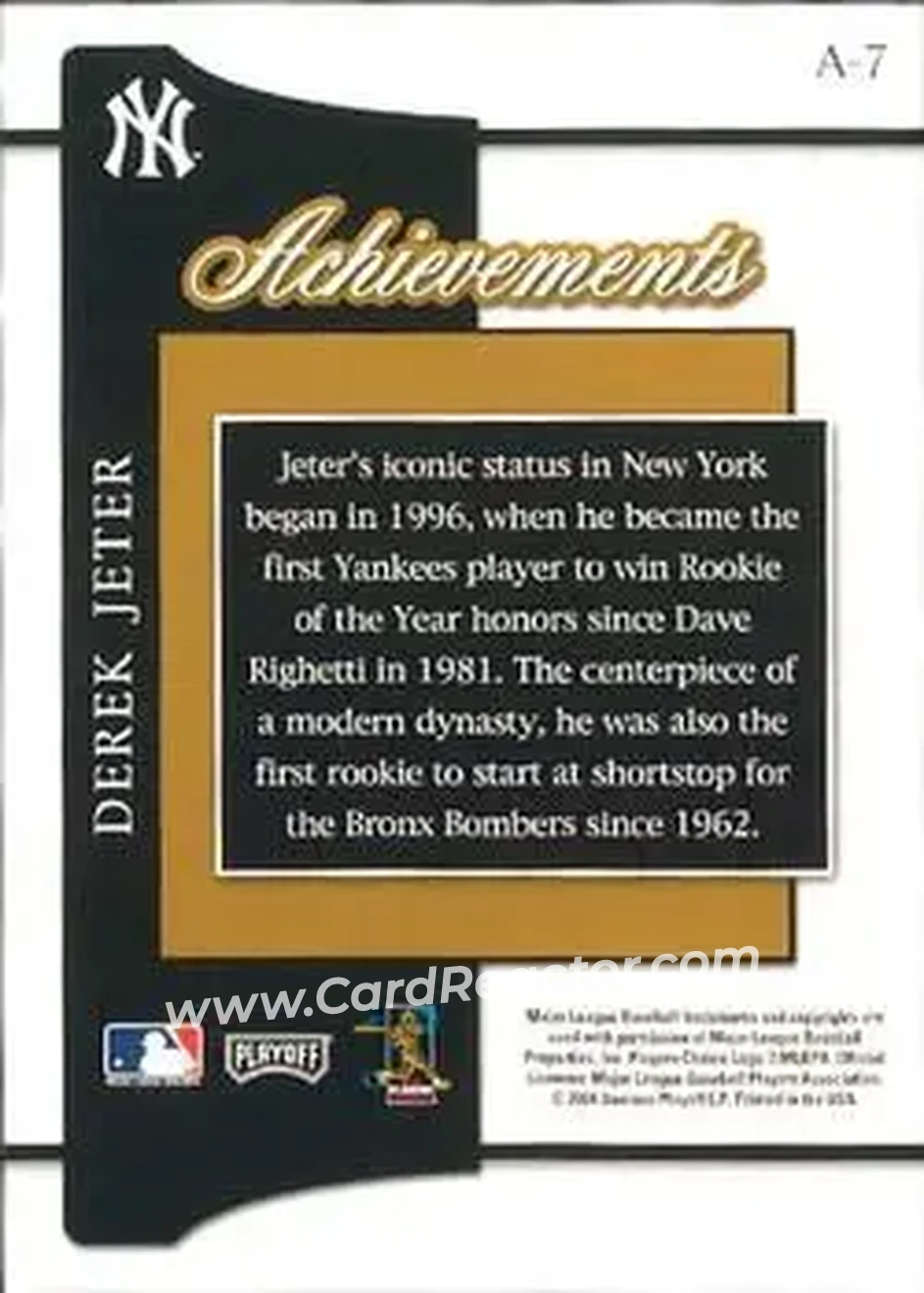2004 Playoff Prestige - Achievements #A-7 - Derek Jeter - New York Yankees - Back 2004 Playoff Prestige - Achievements #A-7 - Derek Jeter - New York Yankees - Back