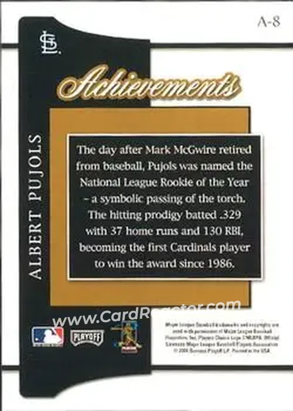 2004 Playoff Prestige - Achievements #A-8 - Albert Pujols - St. Louis Cardinals - Back