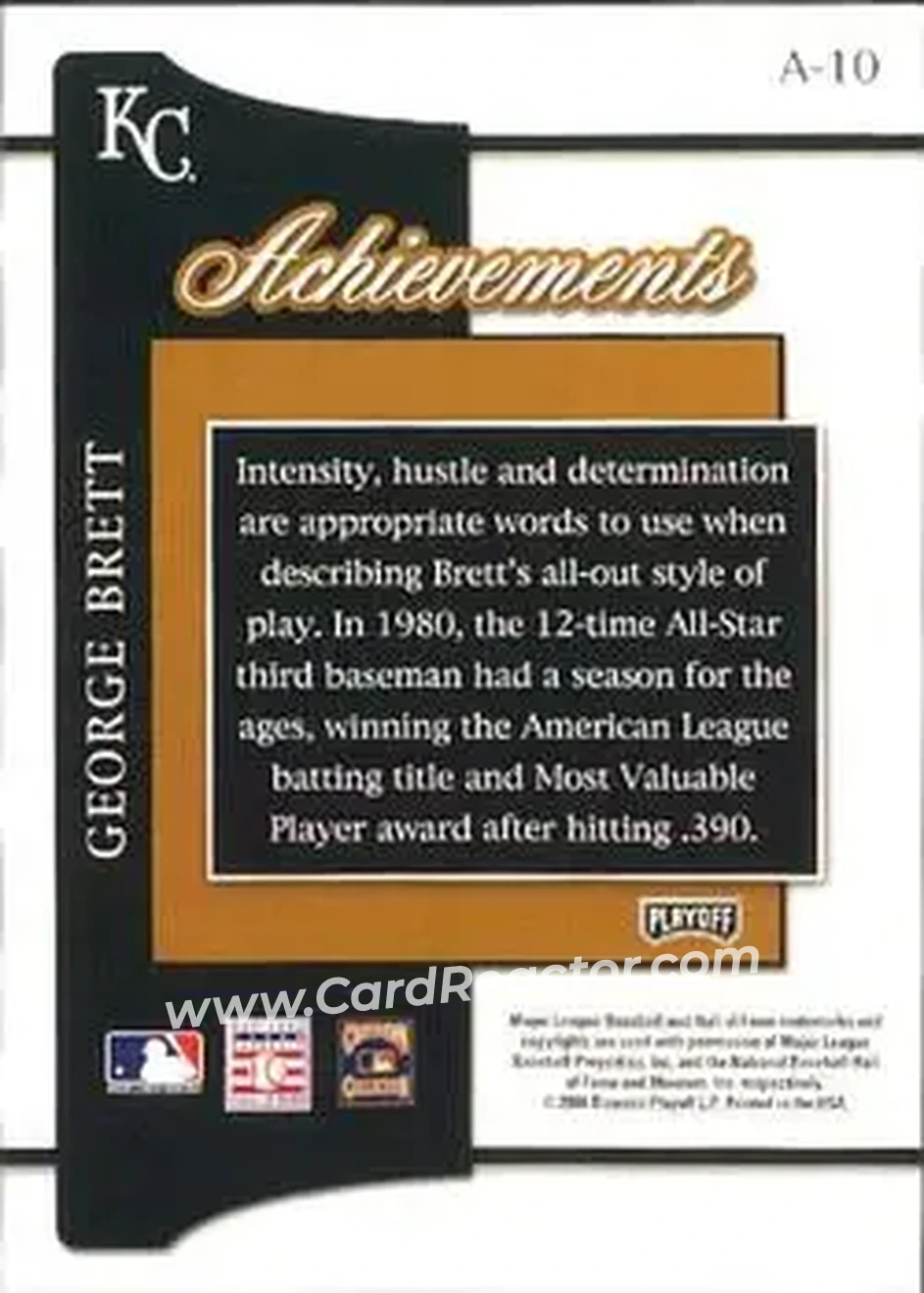2004 Playoff Prestige - Achievements #A-10 - George Brett - Kansas City Royals - Back