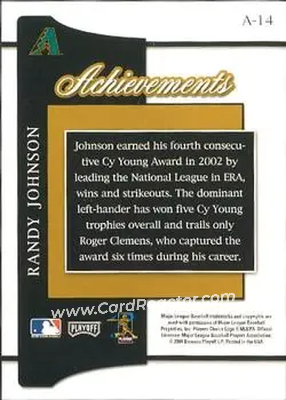 2004 Playoff Prestige - Achievements #A-14 - Randy Johnson - Arizona Diamondbacks - Back