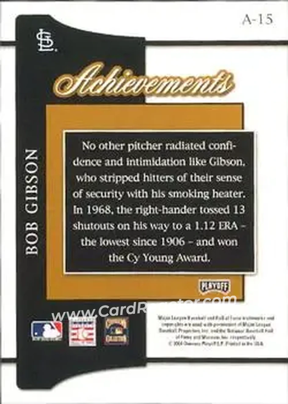 2004 Playoff Prestige - Achievements #A-15 - Bob Gibson - St. Louis Cardinals - Back