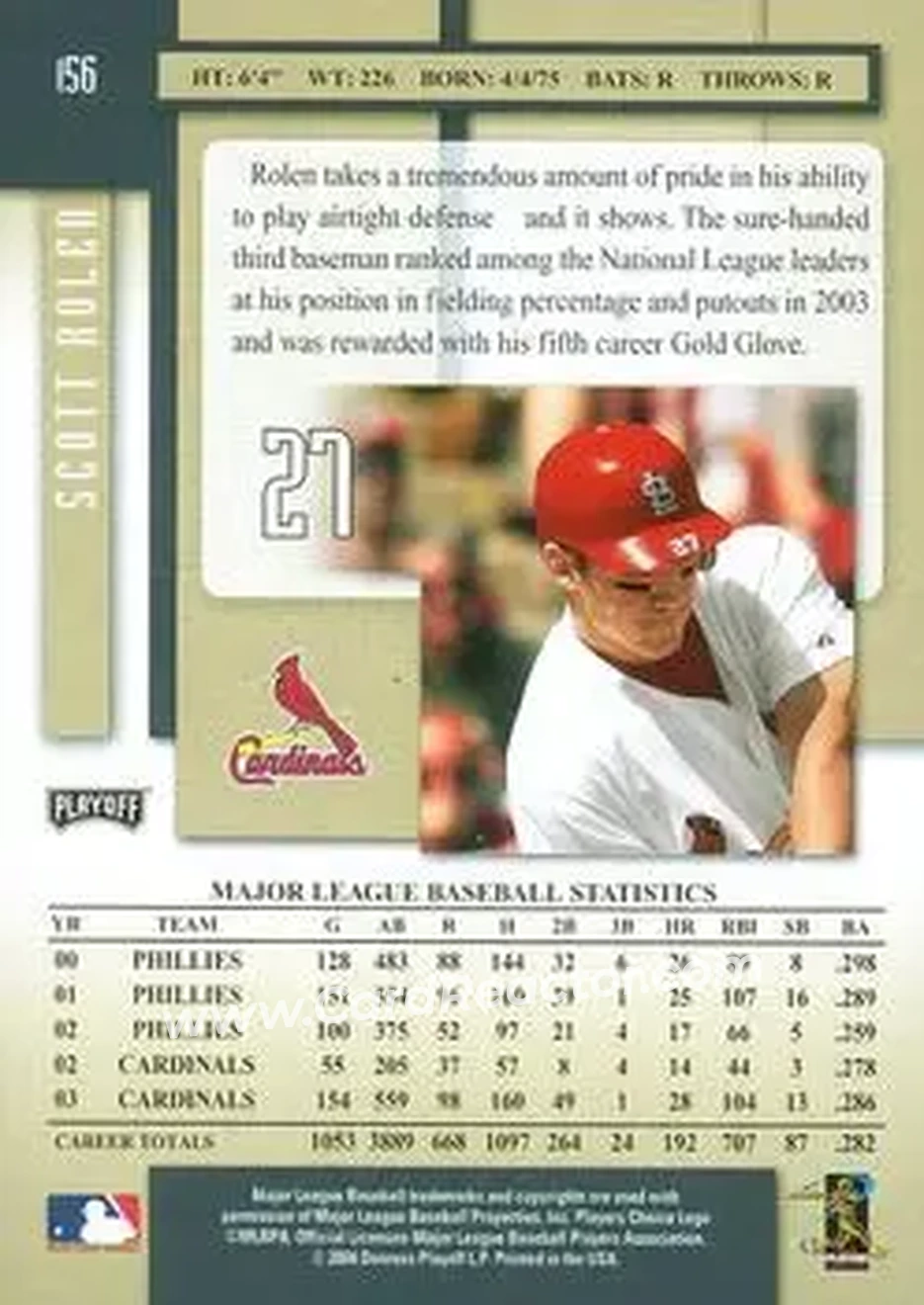 2004 Playoff Prestige - Autographs #156 - Scott Rolen - St. Louis Cardinals - Back