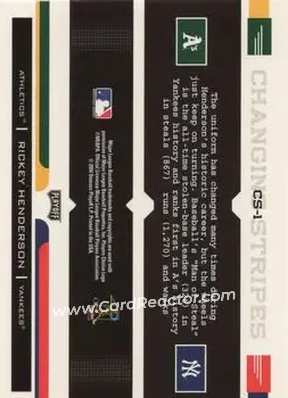 2004 Playoff Prestige - Changing Stripes #CS-1 - Rickey Henderson - Back 2004 Playoff Prestige - Changing Stripes #CS-1 - Rickey Henderson - Back