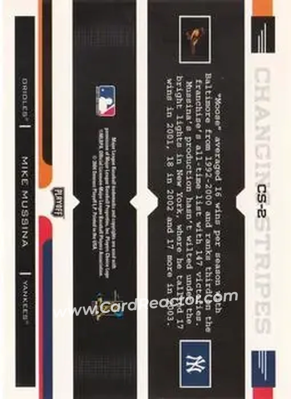 2004 Playoff Prestige - Changing Stripes #CS-2 - Mike Mussina - Back 2004 Playoff Prestige - Changing Stripes #CS-2 - Mike Mussina - Back