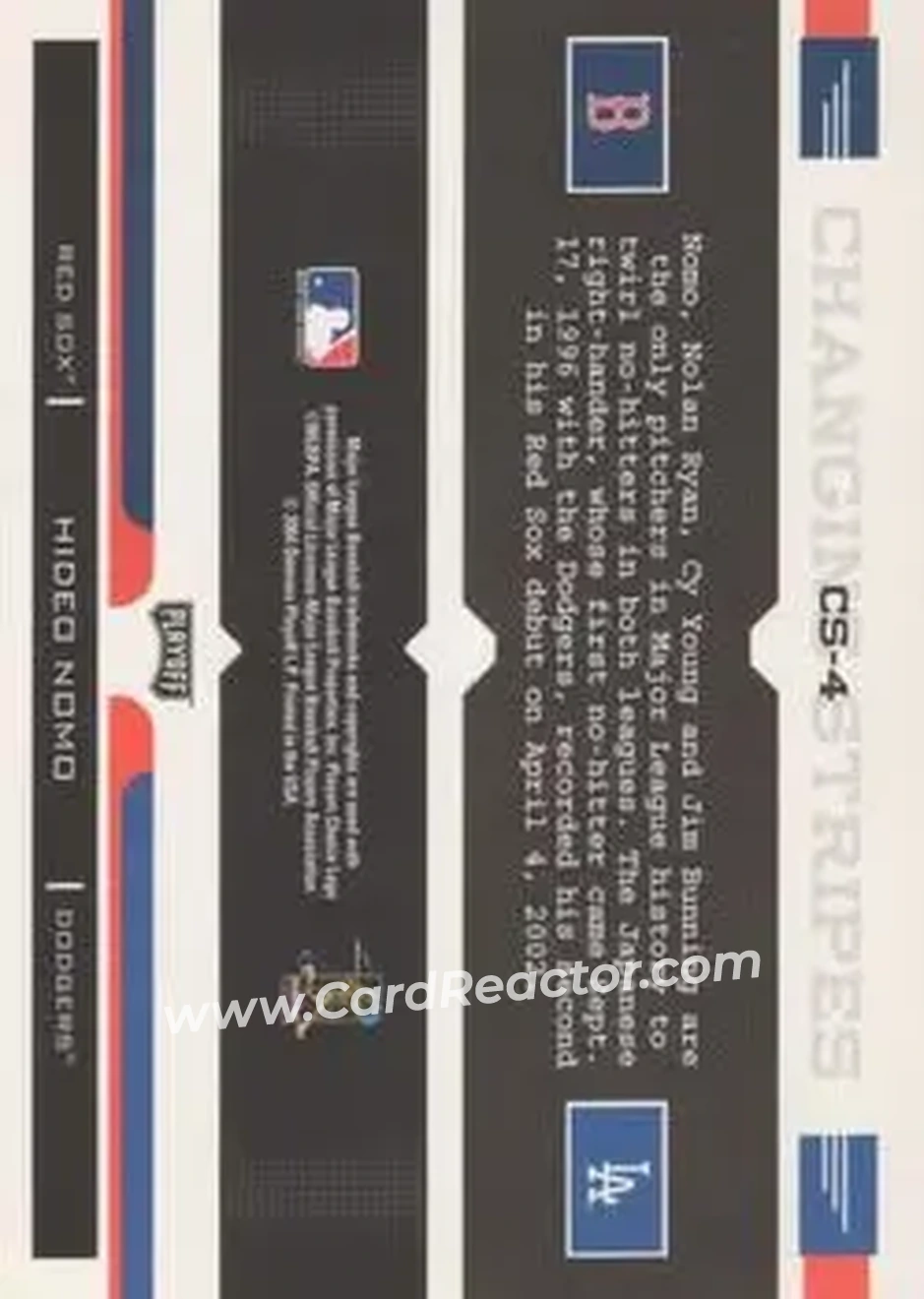 2004 Playoff Prestige - Changing Stripes #CS-4 - Hideo Nomo - Back