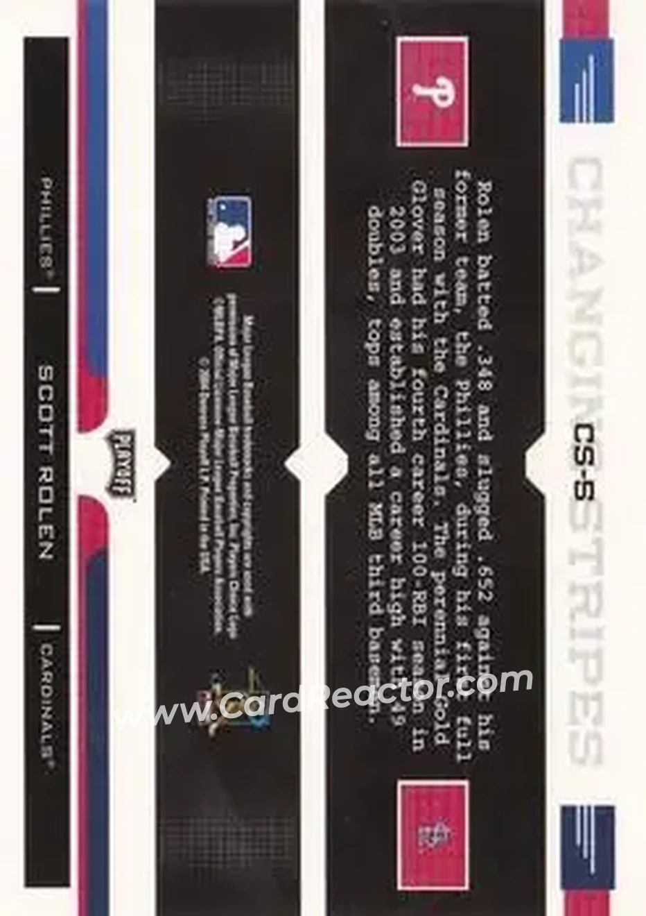 2004 Playoff Prestige - Changing Stripes #CS-5 - Scott Rolen - Back 2004 Playoff Prestige - Changing Stripes #CS-5 - Scott Rolen - Back