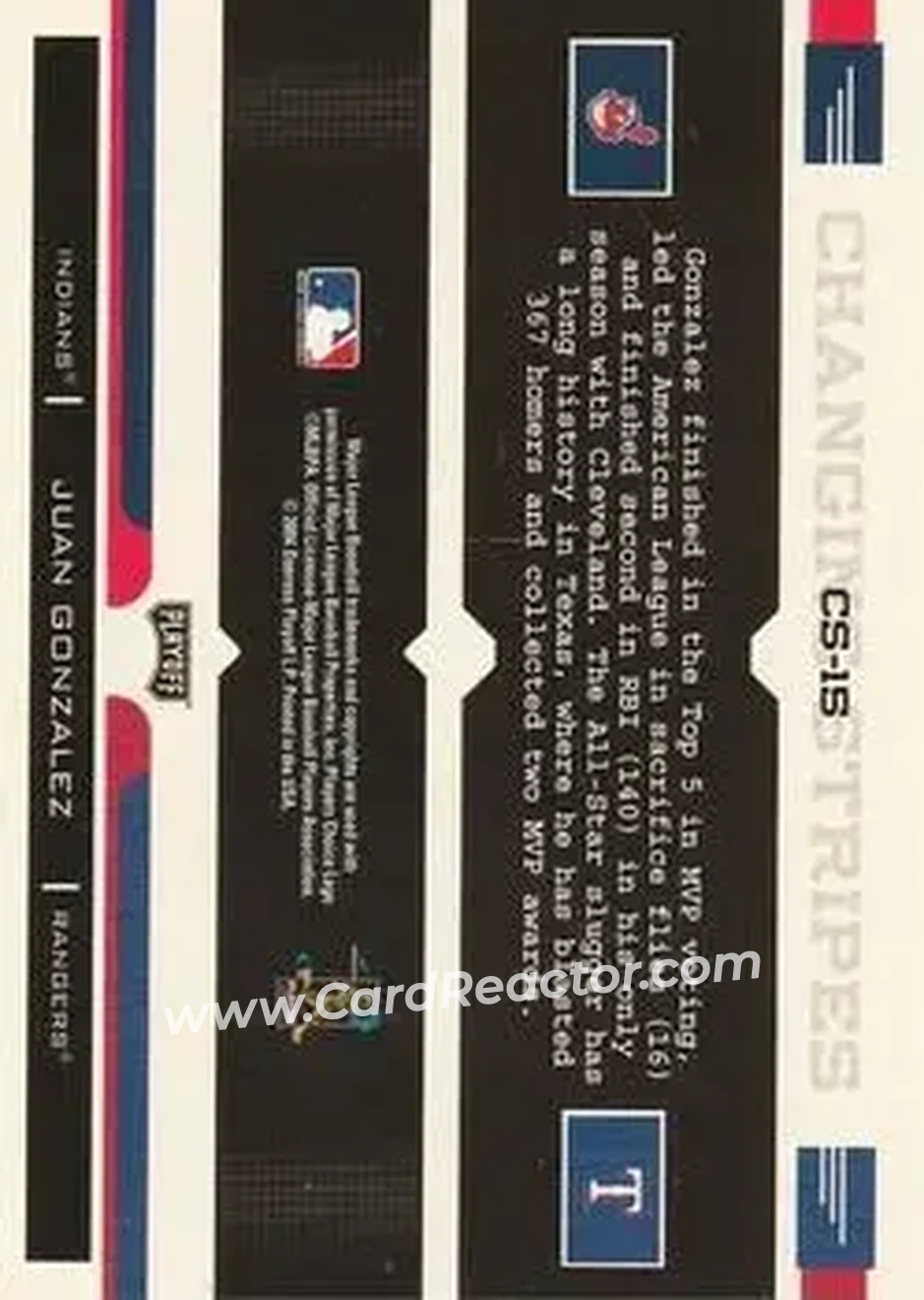 2004 Playoff Prestige - Changing Stripes #CS-15 - Juan Gonzalez - Back