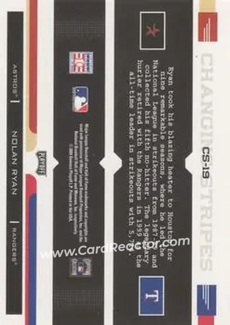 2004 Playoff Prestige - Changing Stripes #CS-19 - Nolan Ryan - Back