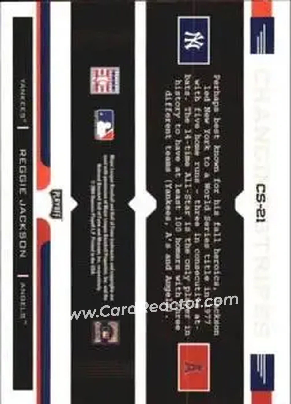 2004 Playoff Prestige - Changing Stripes #CS-21 - Reggie Jackson (b.1946 OF) - Back 2004 Playoff Prestige - Changing Stripes #CS-21 - Reggie Jackson (b.1946 OF) - Back