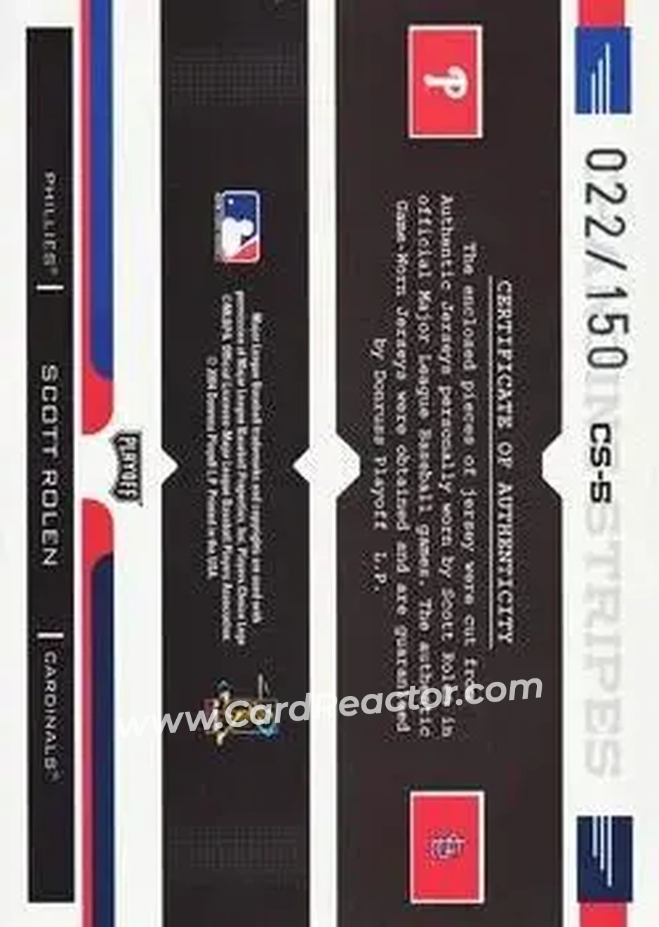 2004 Playoff Prestige - Changing Stripes Dual Jersey #CS-5 - Scott Rolen - Back