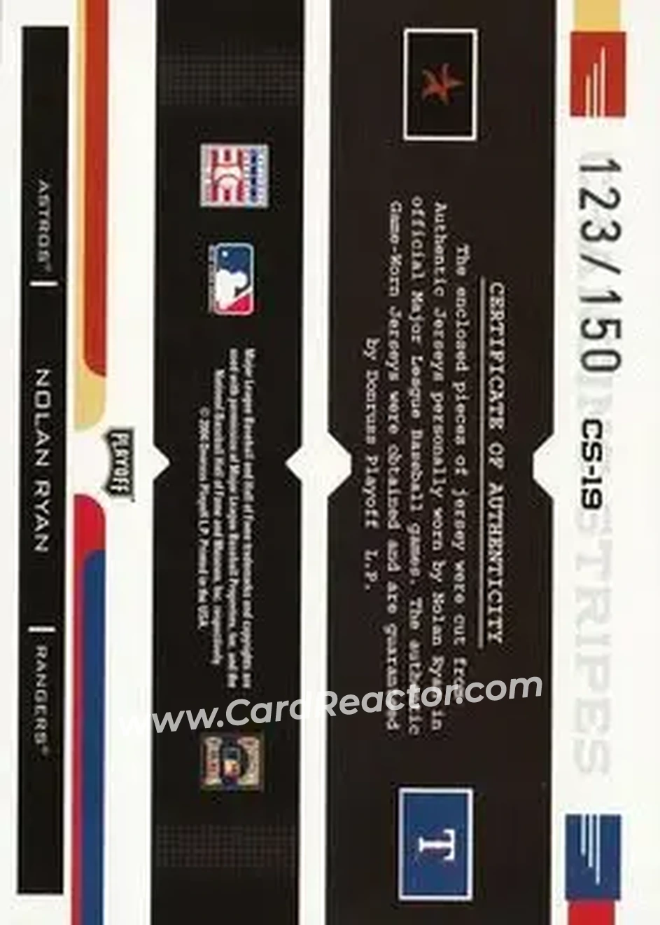 2004 Playoff Prestige - Changing Stripes Dual Jersey #CS-19 - Nolan Ryan - Back 2004 Playoff Prestige - Changing Stripes Dual Jersey #CS-19 - Nolan Ryan - Back