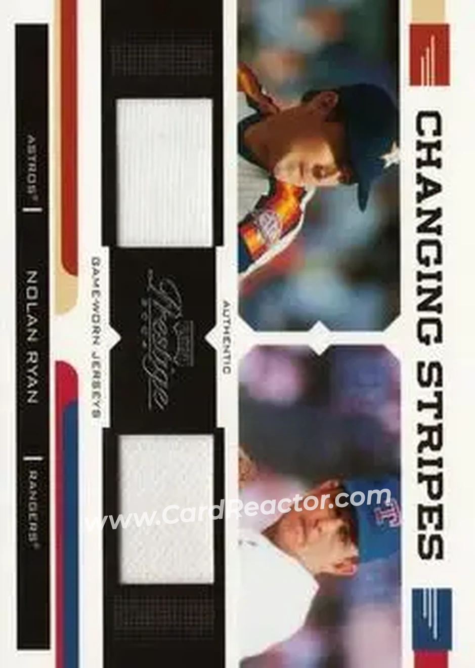 2004 Playoff Prestige - Changing Stripes Dual Jersey #CS-19 - Nolan Ryan - Front 2004 Playoff Prestige - Changing Stripes Dual Jersey #CS-19 - Nolan Ryan - Front