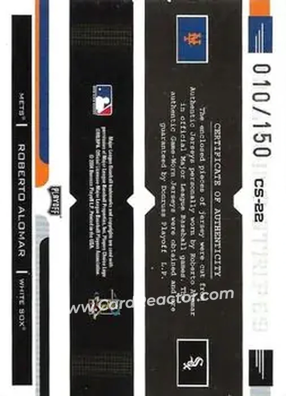 2004 Playoff Prestige - Changing Stripes Dual Jersey #CS-22 - Roberto Alomar - Back 2004 Playoff Prestige - Changing Stripes Dual Jersey #CS-22 - Roberto Alomar - Back