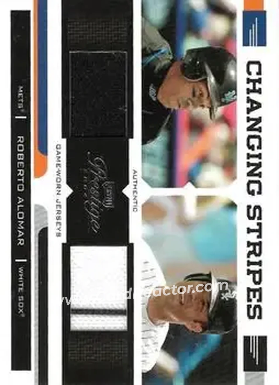 2004 Playoff Prestige - Changing Stripes Dual Jersey #CS-22 - Roberto Alomar - Front 2004 Playoff Prestige - Changing Stripes Dual Jersey #CS-22 - Roberto Alomar - Front