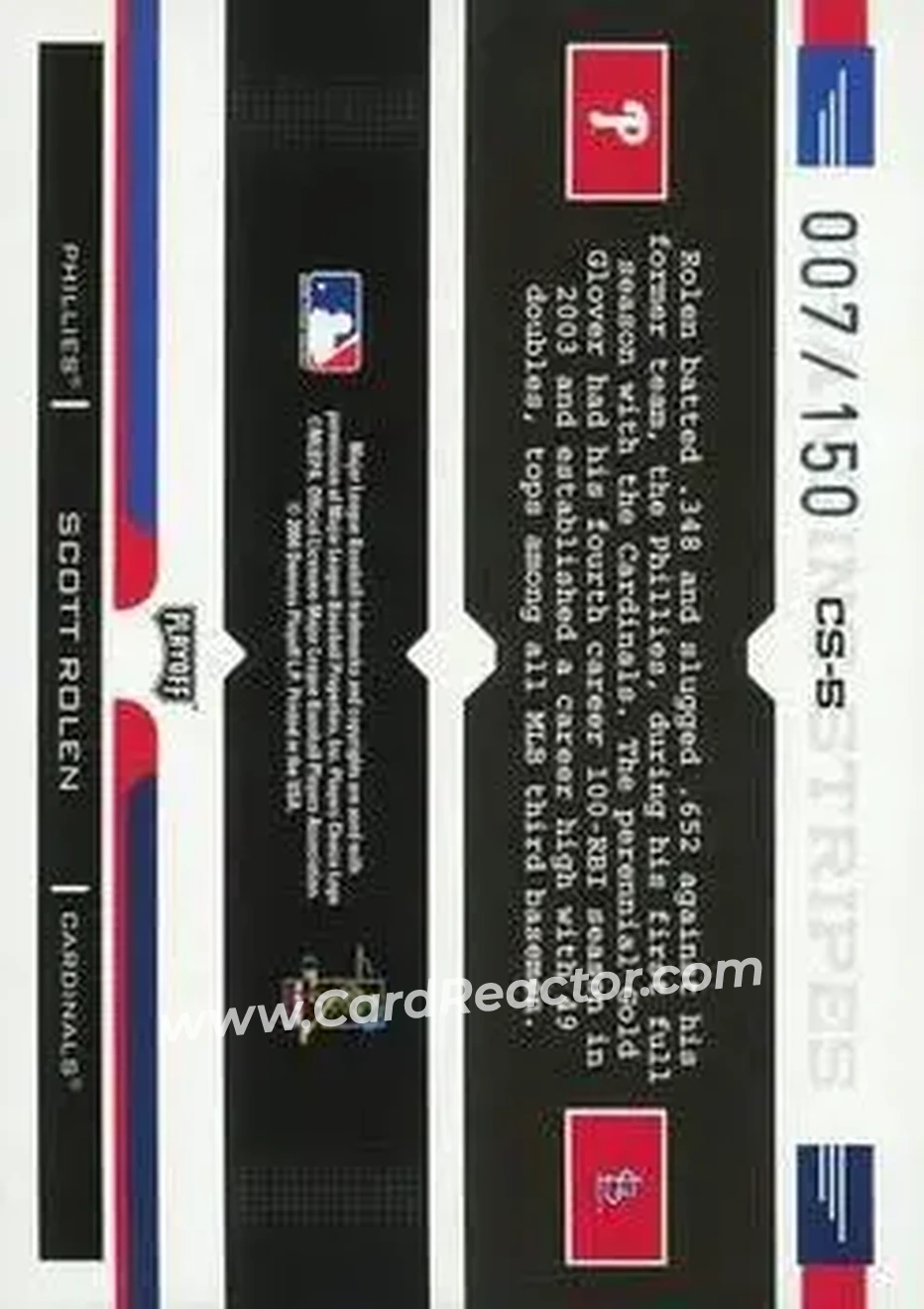 2004 Playoff Prestige - Changing Stripes Foil #CS-5 - Scott Rolen - Back