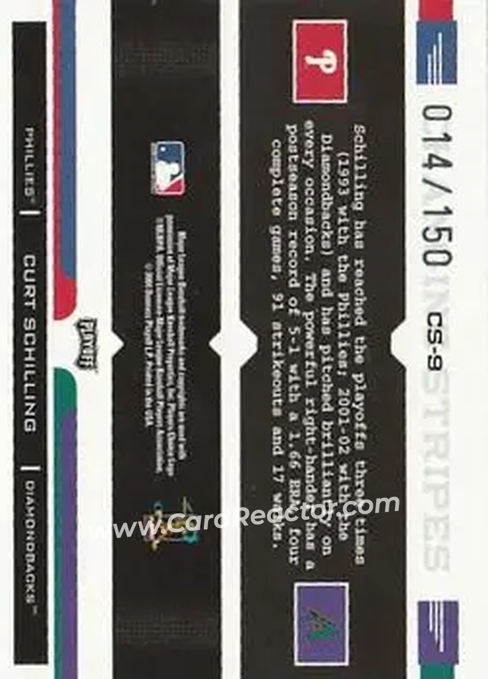 2004 Playoff Prestige - Changing Stripes Foil #CS-9 - Curt Schilling - Back 2004 Playoff Prestige - Changing Stripes Foil #CS-9 - Curt Schilling - Back