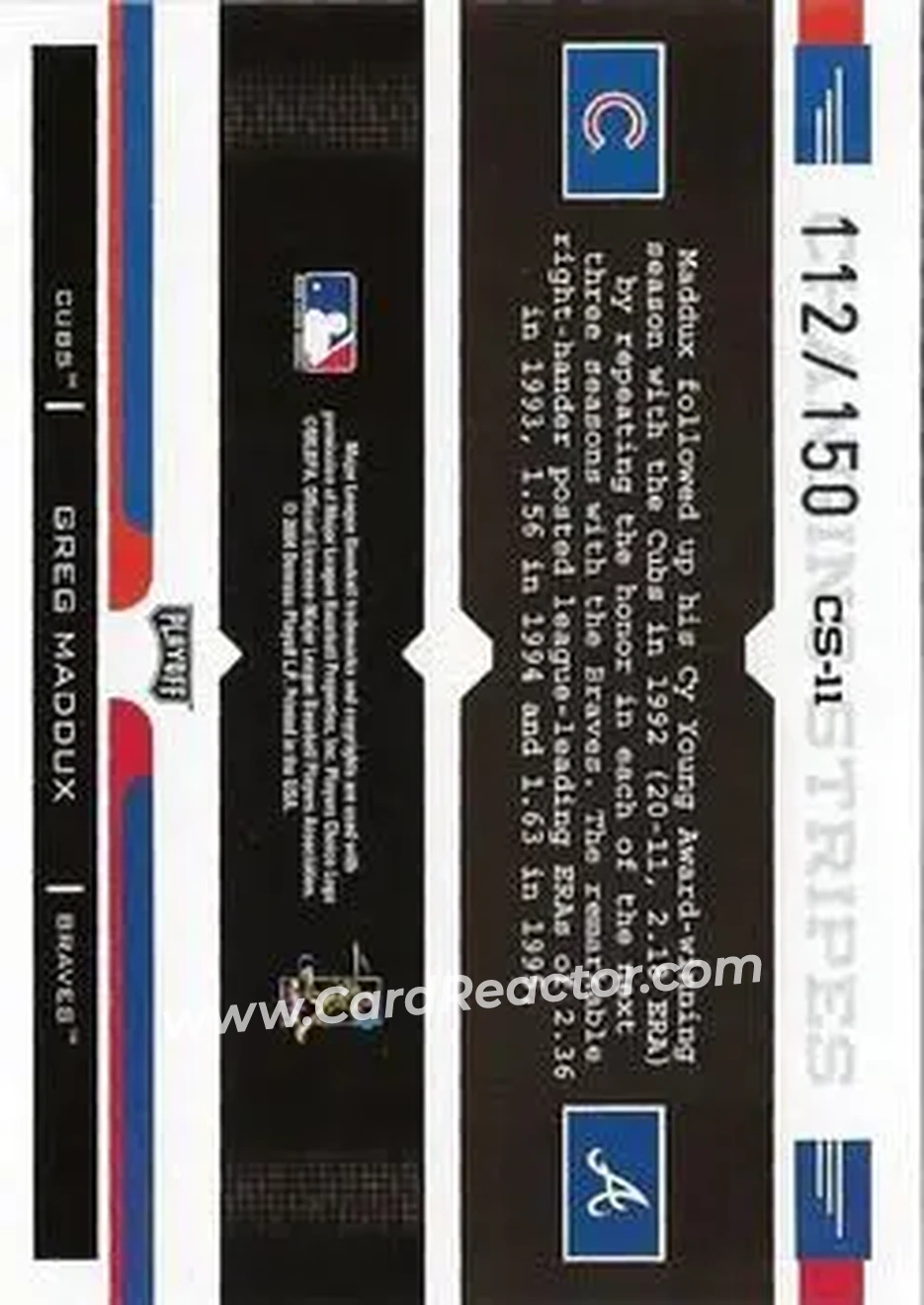2004 Playoff Prestige - Changing Stripes Foil #CS-11 - Greg Maddux - Back 2004 Playoff Prestige - Changing Stripes Foil #CS-11 - Greg Maddux - Back