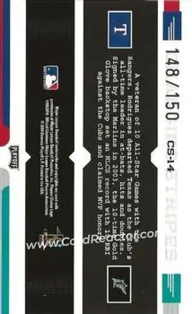 2004 Playoff Prestige - Changing Stripes Foil #CS-14 - Ivan Rodriguez - Back 2004 Playoff Prestige - Changing Stripes Foil #CS-14 - Ivan Rodriguez - Back