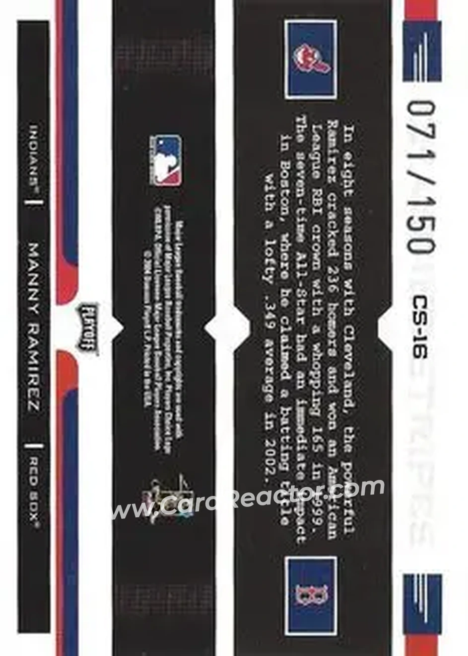 2004 Playoff Prestige - Changing Stripes Foil #CS-16 - Manny Ramirez - Back