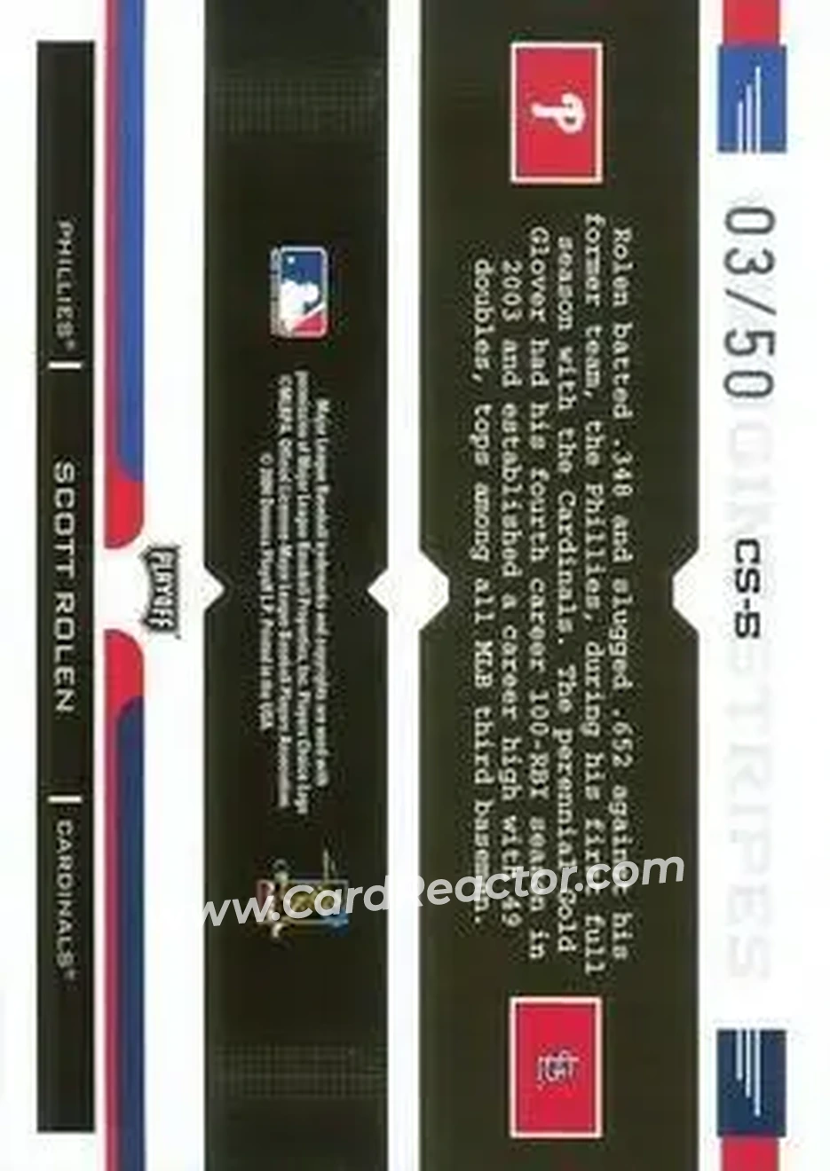 2004 Playoff Prestige - Changing Stripes Holo-Foil #CS-5 - Scott Rolen - Back