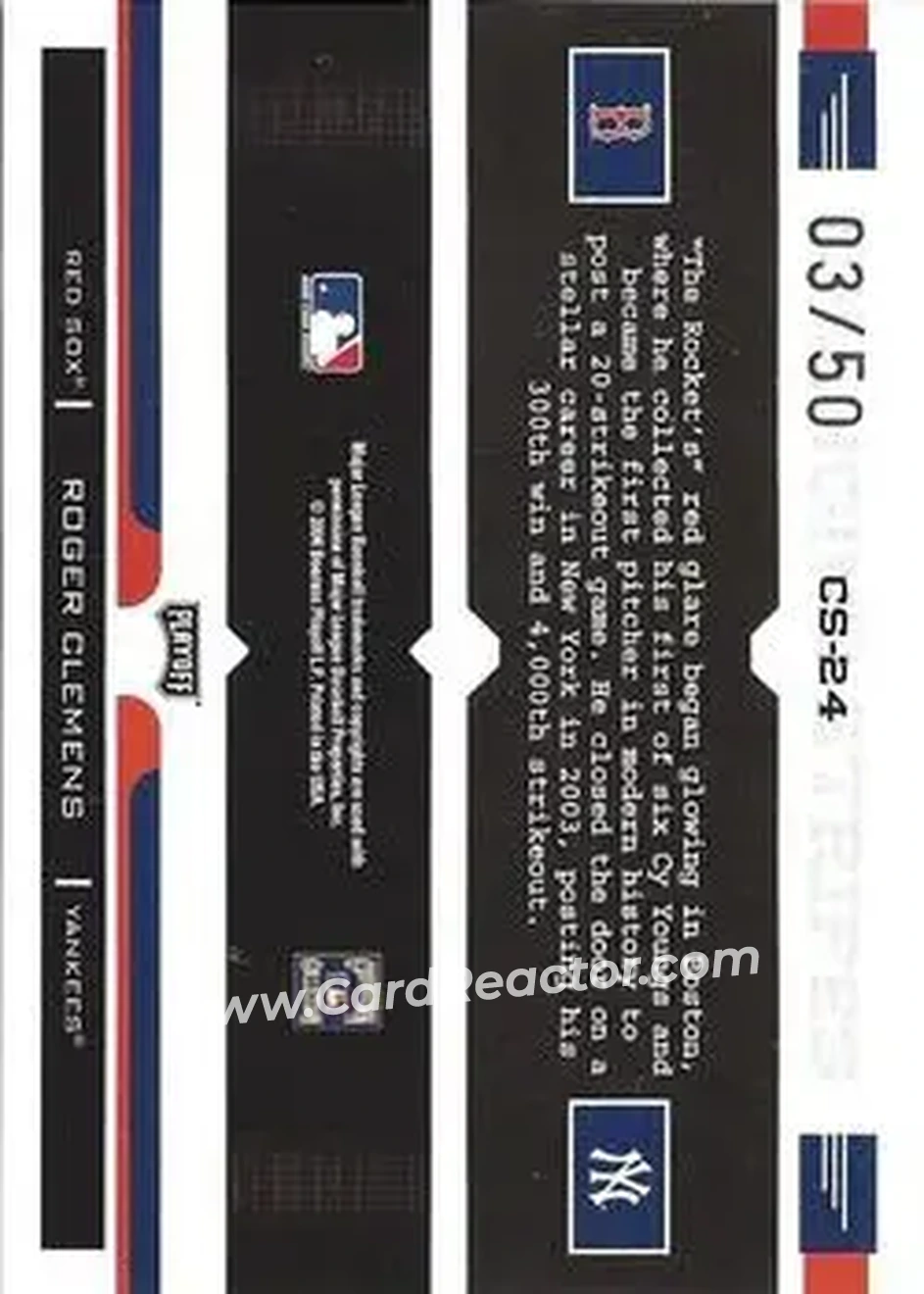 2004 Playoff Prestige - Changing Stripes Holo-Foil #CS-24 - Roger Clemens - Back