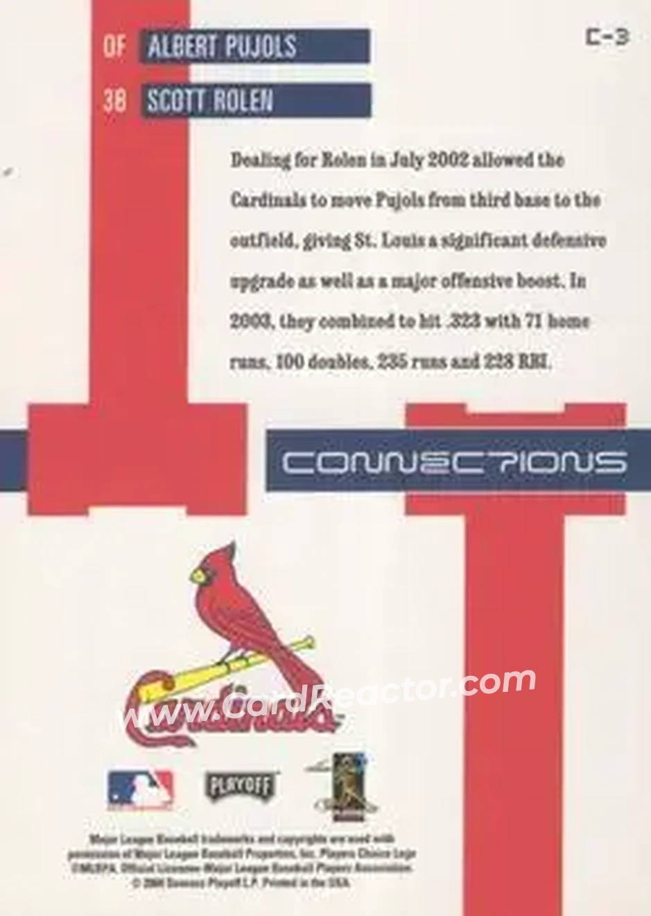 2004 Playoff Prestige - Connections #C-3 - Albert Pujols - Scott Rolen - St. Louis Cardinals - Back
