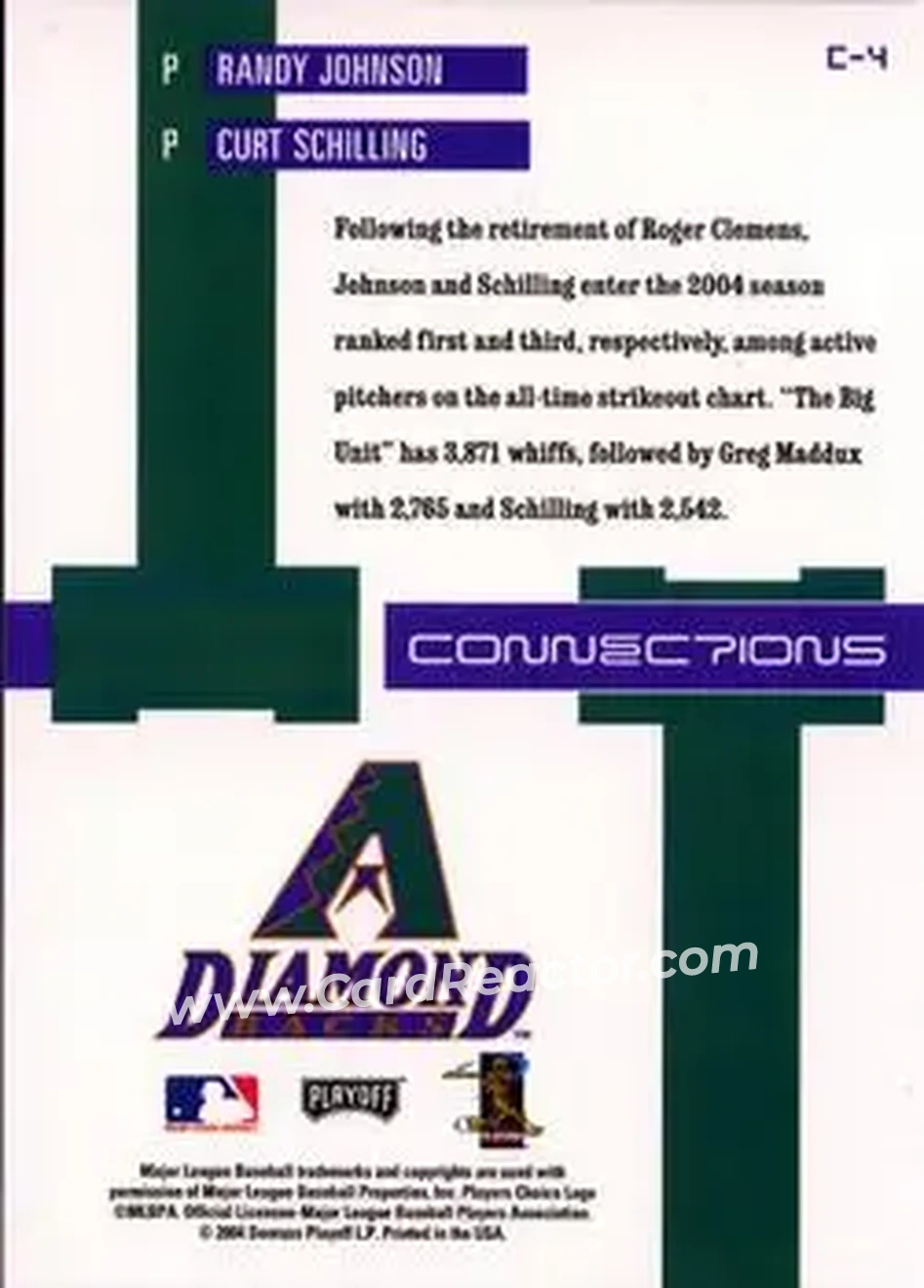 2004 Playoff Prestige - Connections #C-4 - Randy Johnson - Curt Schilling - Arizona Diamondbacks - Back
