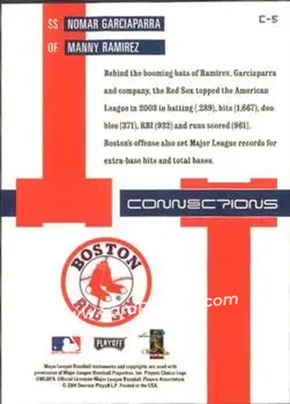 2004 Playoff Prestige - Connections #C-5 - Nomar Garciaparra - Manny Ramirez - Boston Red Sox - Back