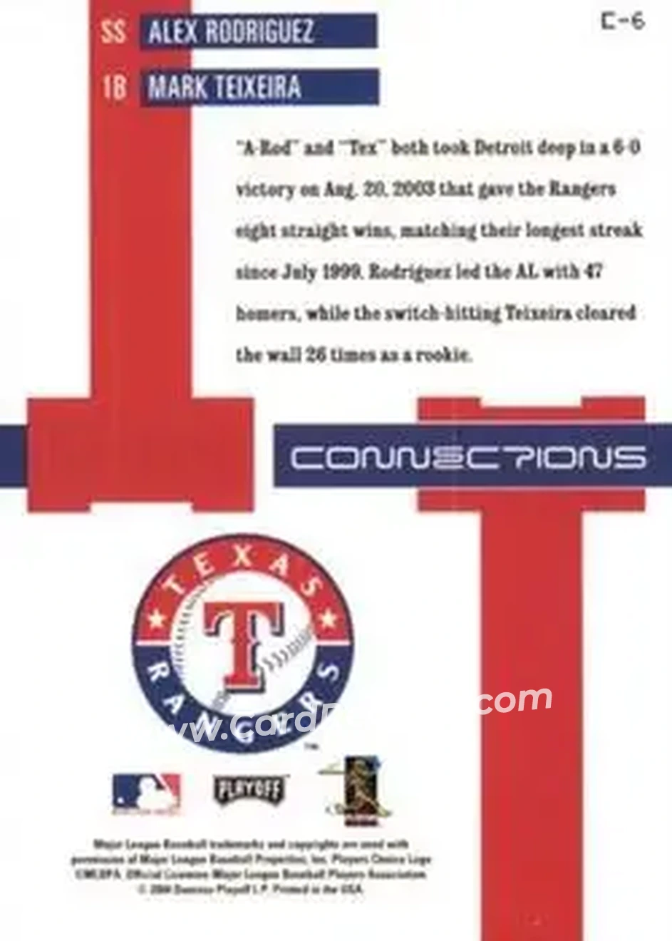 2004 Playoff Prestige - Connections #C-6 - Alex Rodriguez - Mark Teixeira - Texas Rangers - Back
